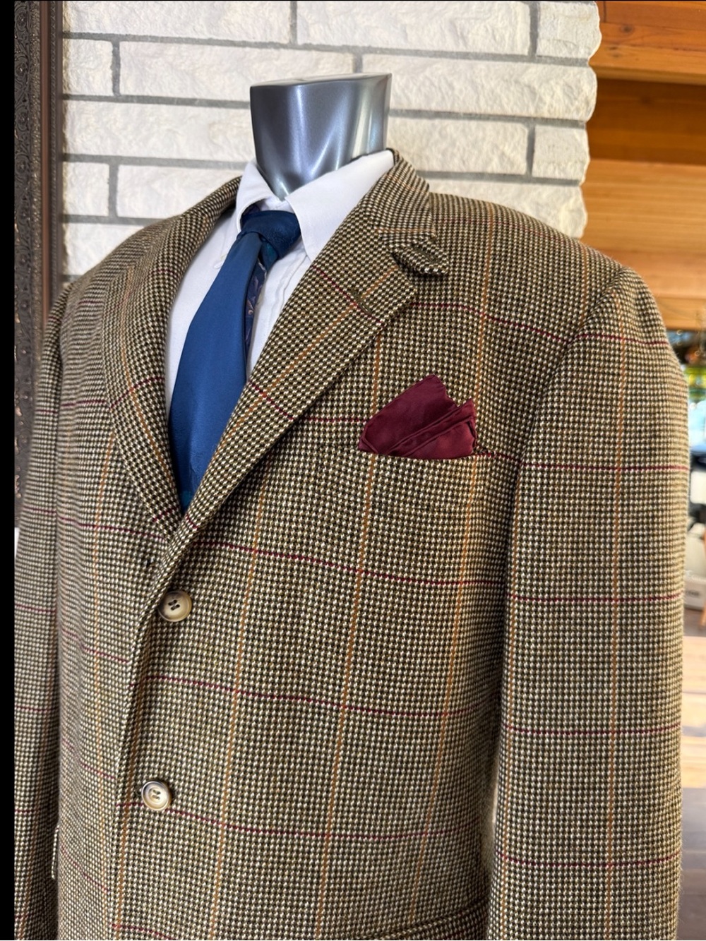 Faconnable Large 44R Sport Coat Wool Tweed Leather Elbow Patches Sexy Nerdy Prof